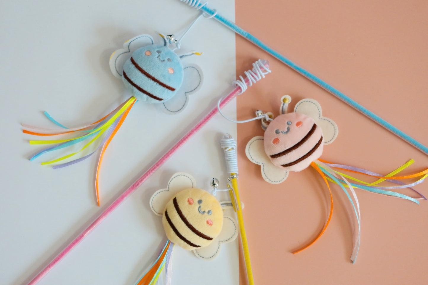 Bee Cat Teaser Wand / Cat Toy / Kitten Game Gift Tassel Ribbon