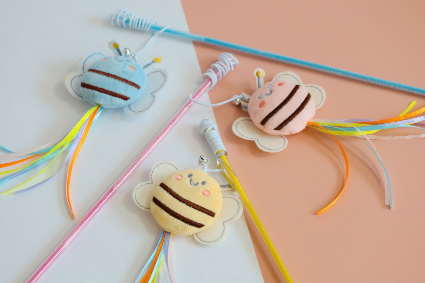 Bee Cat Teaser Wand / Cat Toy / Kitten Game Gift Tassel Ribbon