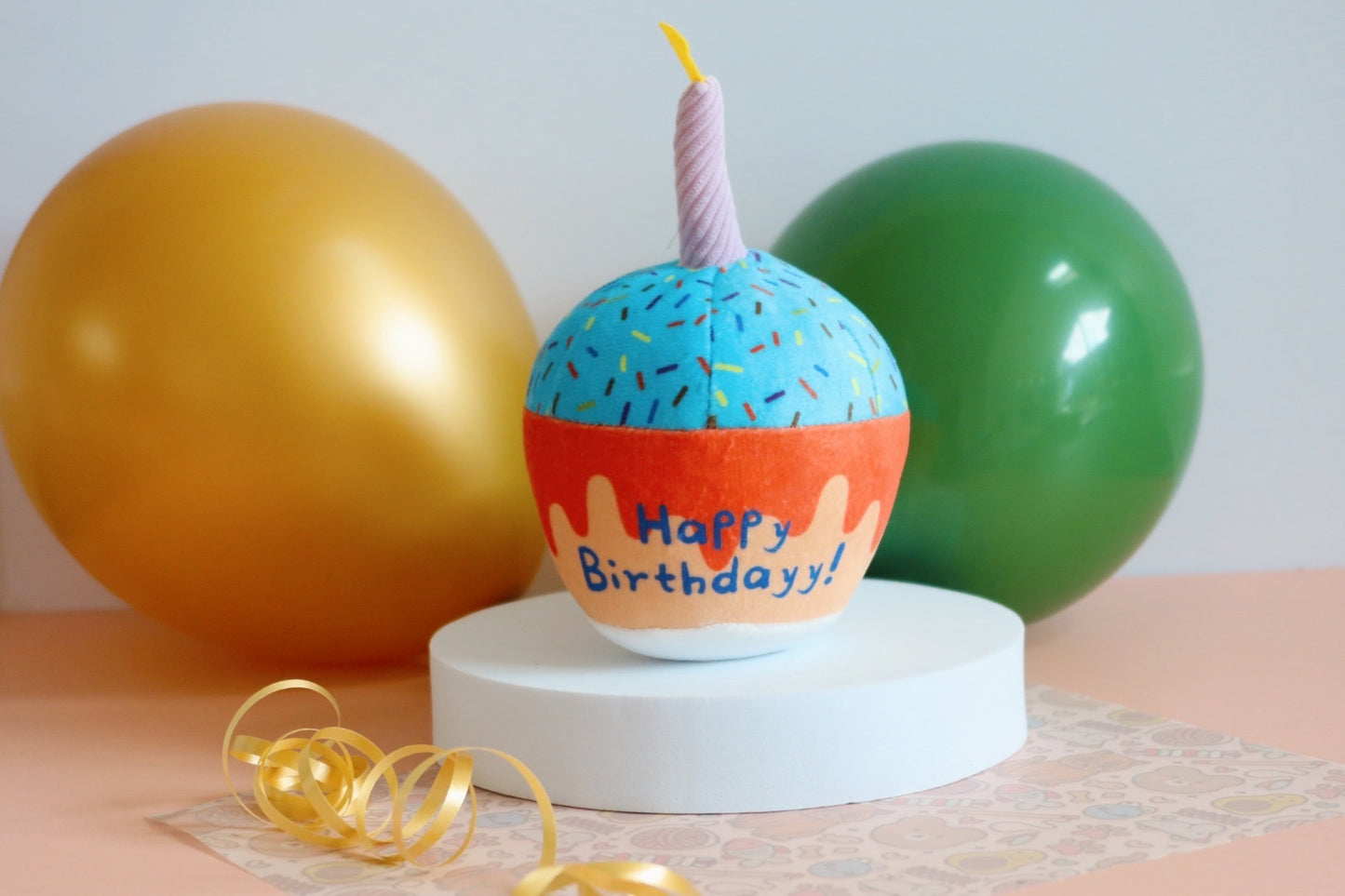 Happy Birthday Cupcake Dog Soft Squeaky Toy / Puppy Gift