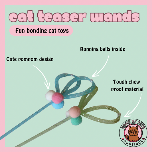 2 x Cat Teaser Wands - Kitten Game / Gift - Pompom Design